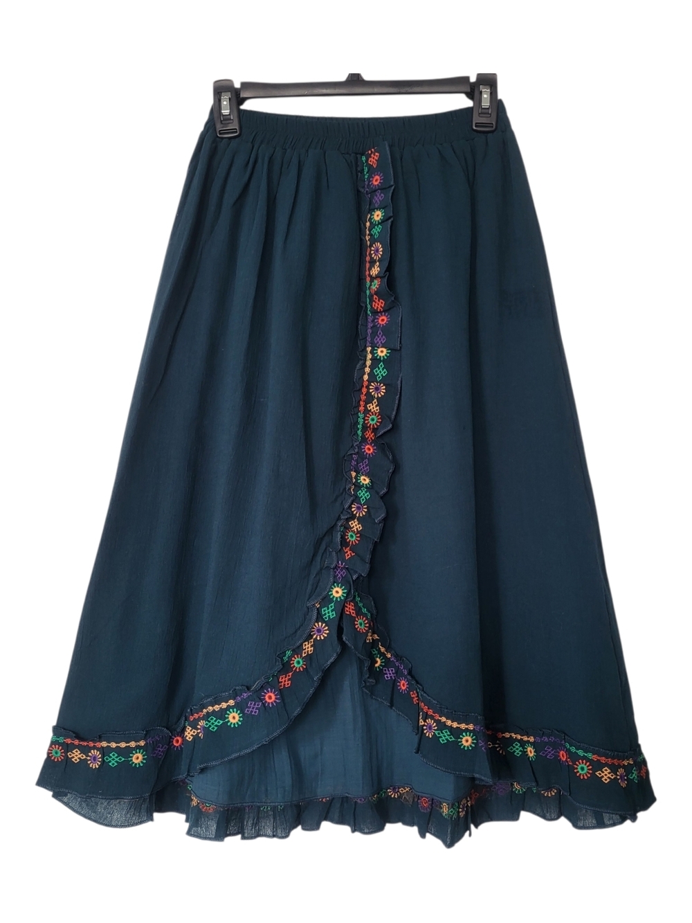Embroidered Navy A-Line Midi Brand-New Skirt